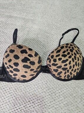 Fuzzy Leopard Print Bra, 34 B